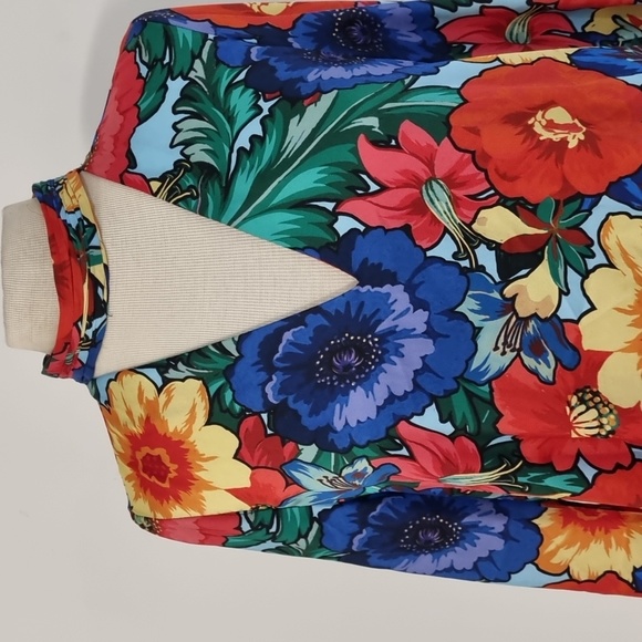 Zara, high neck, 80's colourful floral long flared sleeve shift dress, size L - Picture 2 of 9
